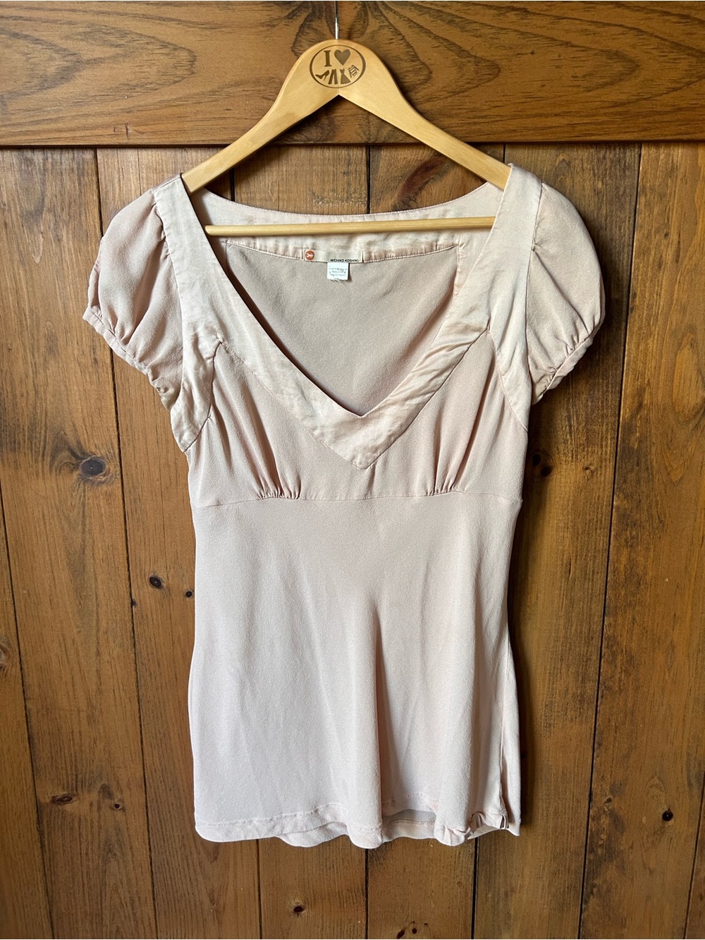 Michiko Koshino 100% Silk Blush Pink V-Neck Blouse